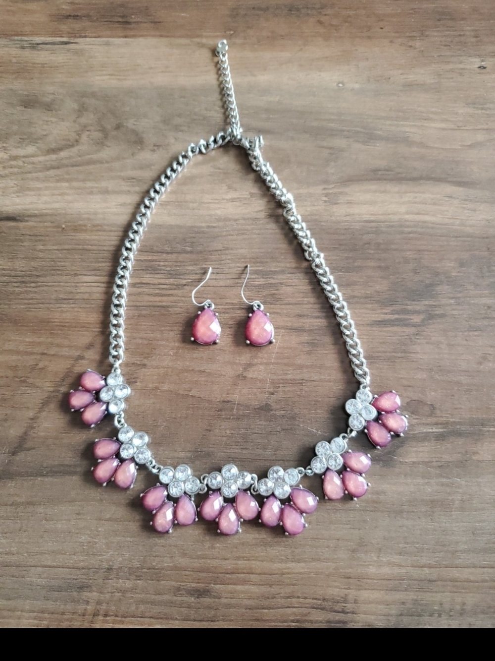 Pink / Purple Teardrop Statement Necklace and Earring Set